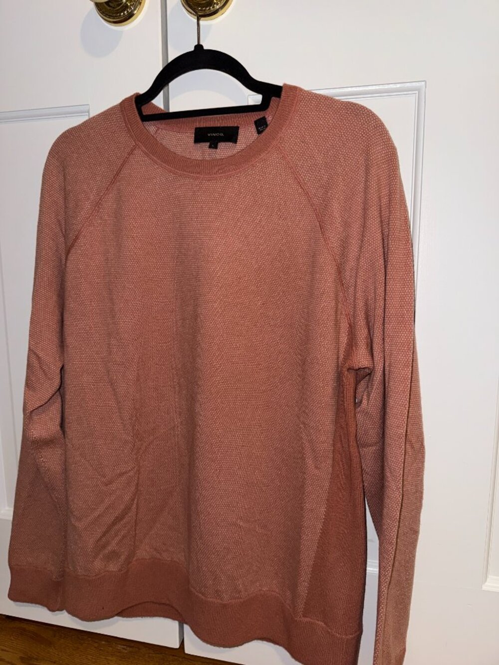 Vince Men's Wool Cashmere Birdseye Crewneck Sweater Mauve Dusty Rose L